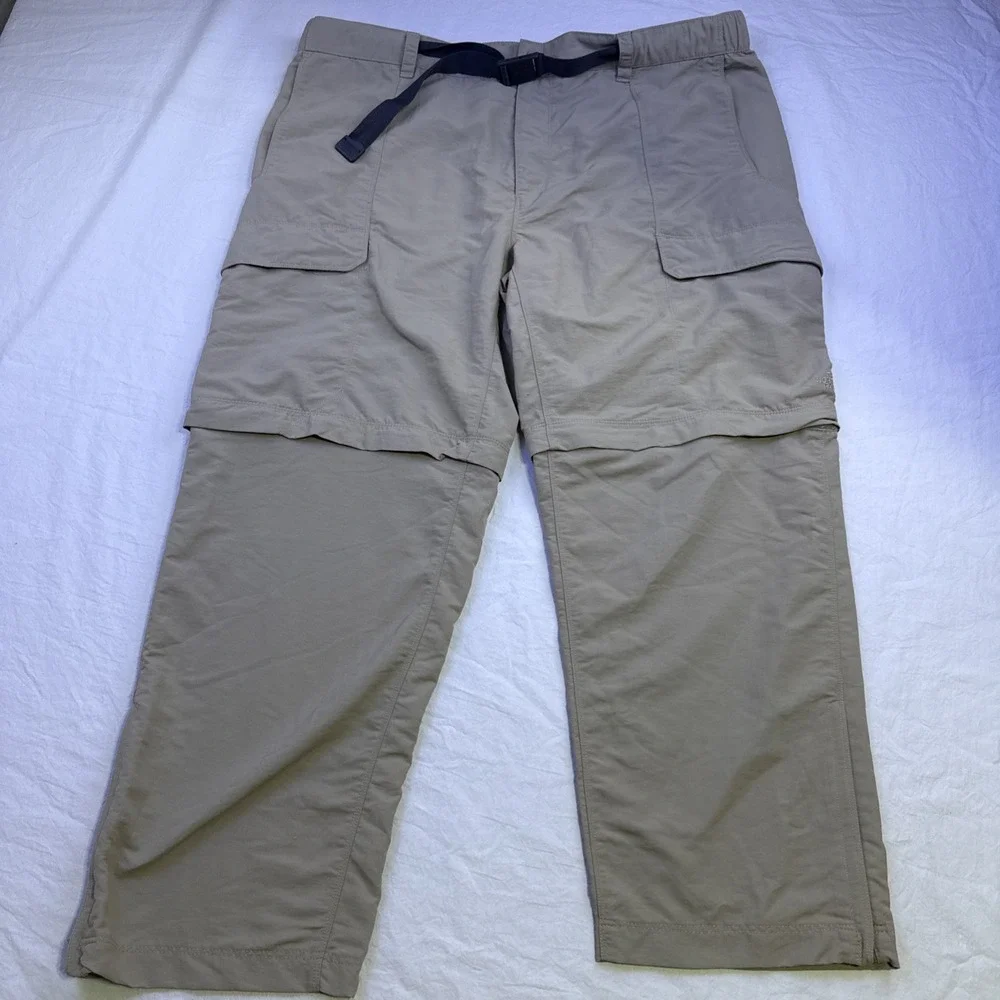 North Face CONVERTIBLE PANTS Mens  XXL  BELTED Hiking Cargo  TAN Nylon